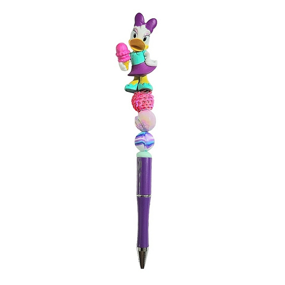 Daisy Duck Disney Figurine Beaded Ballpoint Twist Pen Purple